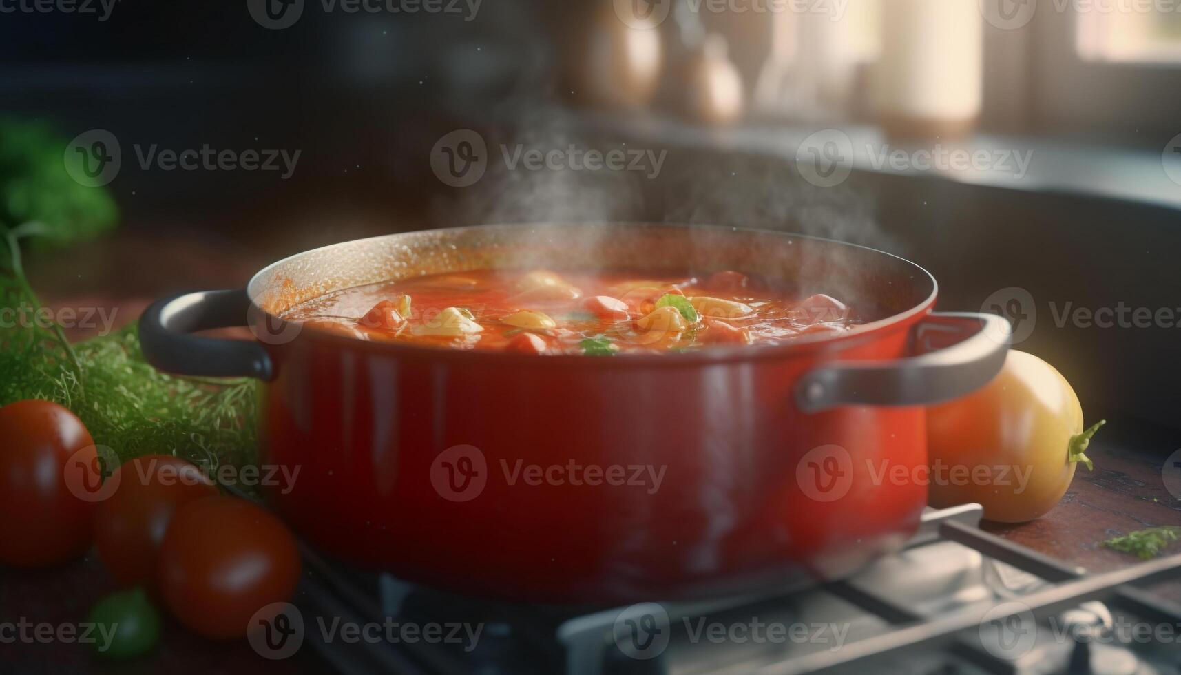 saudável vegetariano ensopado cozinhou em fogão com fresco orgânico legumes gerado de ai foto