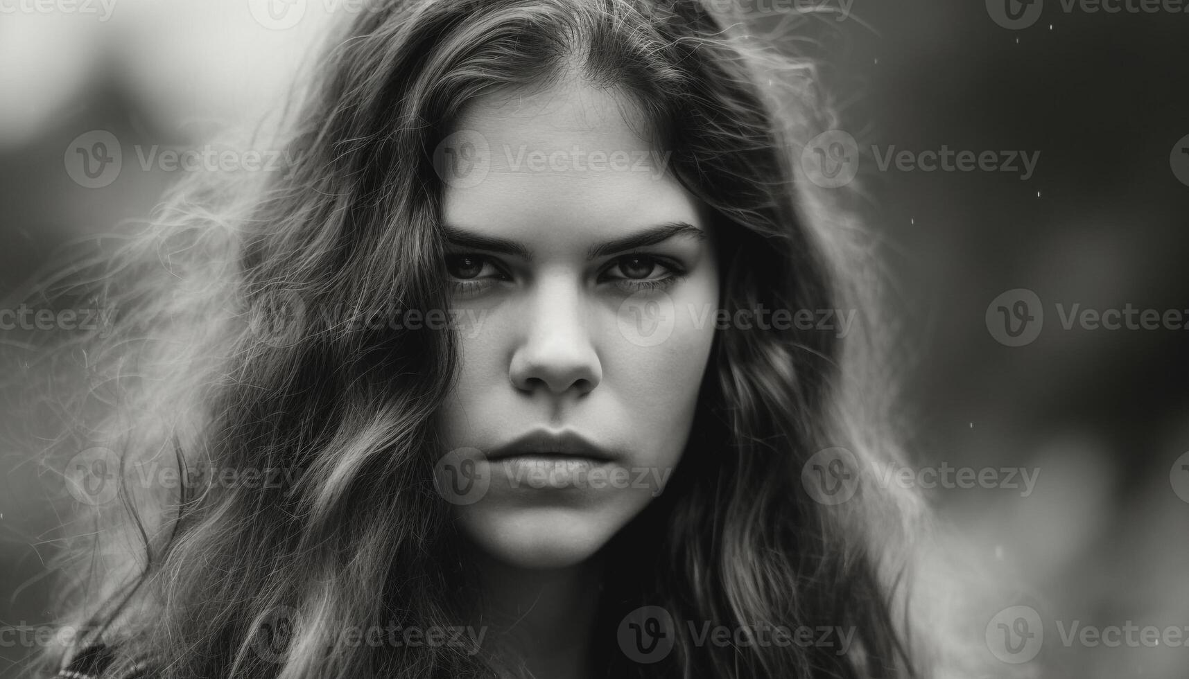 jovem adulto mulher, retrato do beleza, olhando às Câmera ao ar livre gerado de ai foto