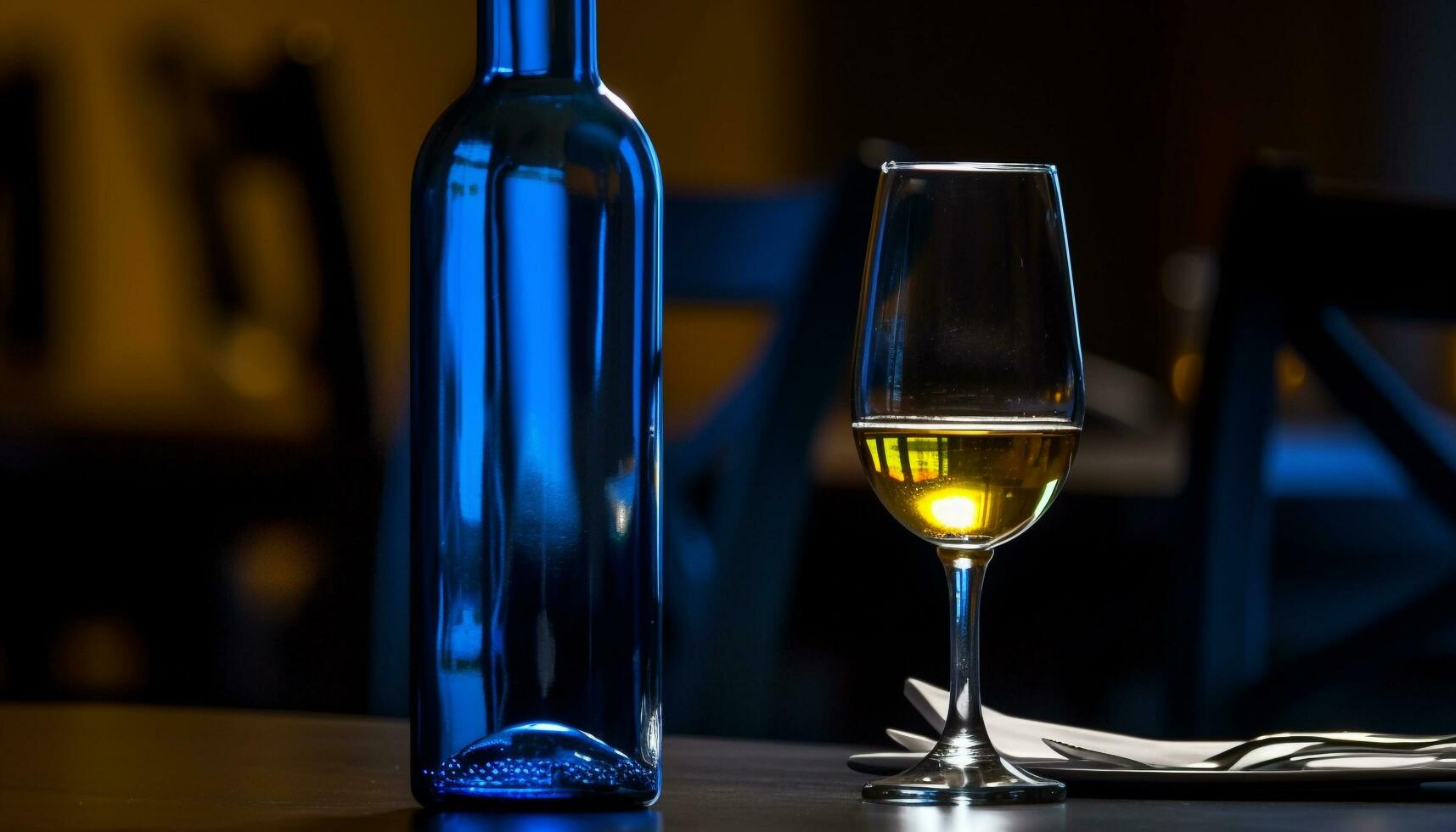 luxo celebração com vinho garrafa, vidro, e elegante uísque gerado de ai foto