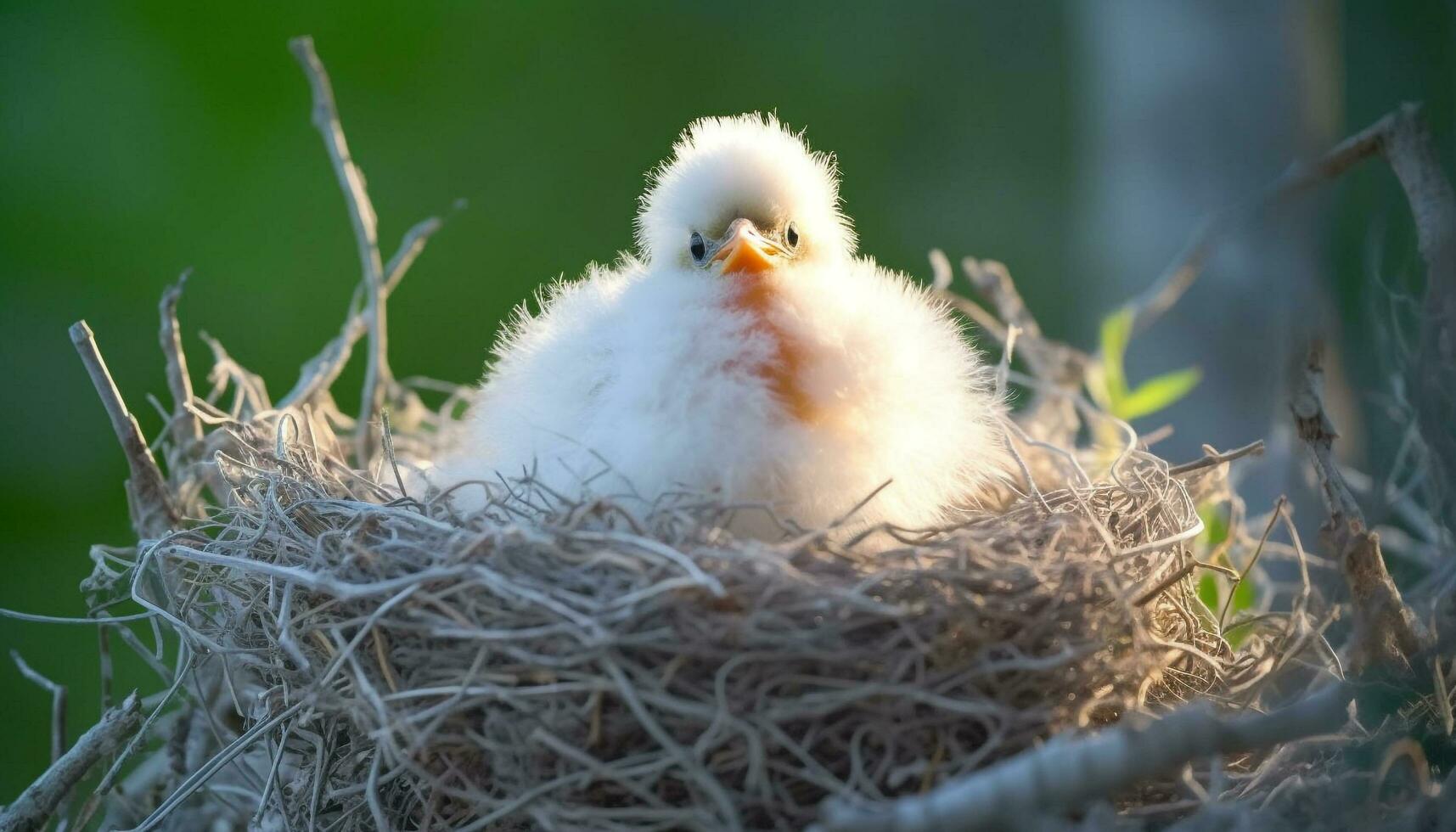 Novo vida incubação, fofa fofo pintinho surge a partir de pássaros ninho gerado de ai foto