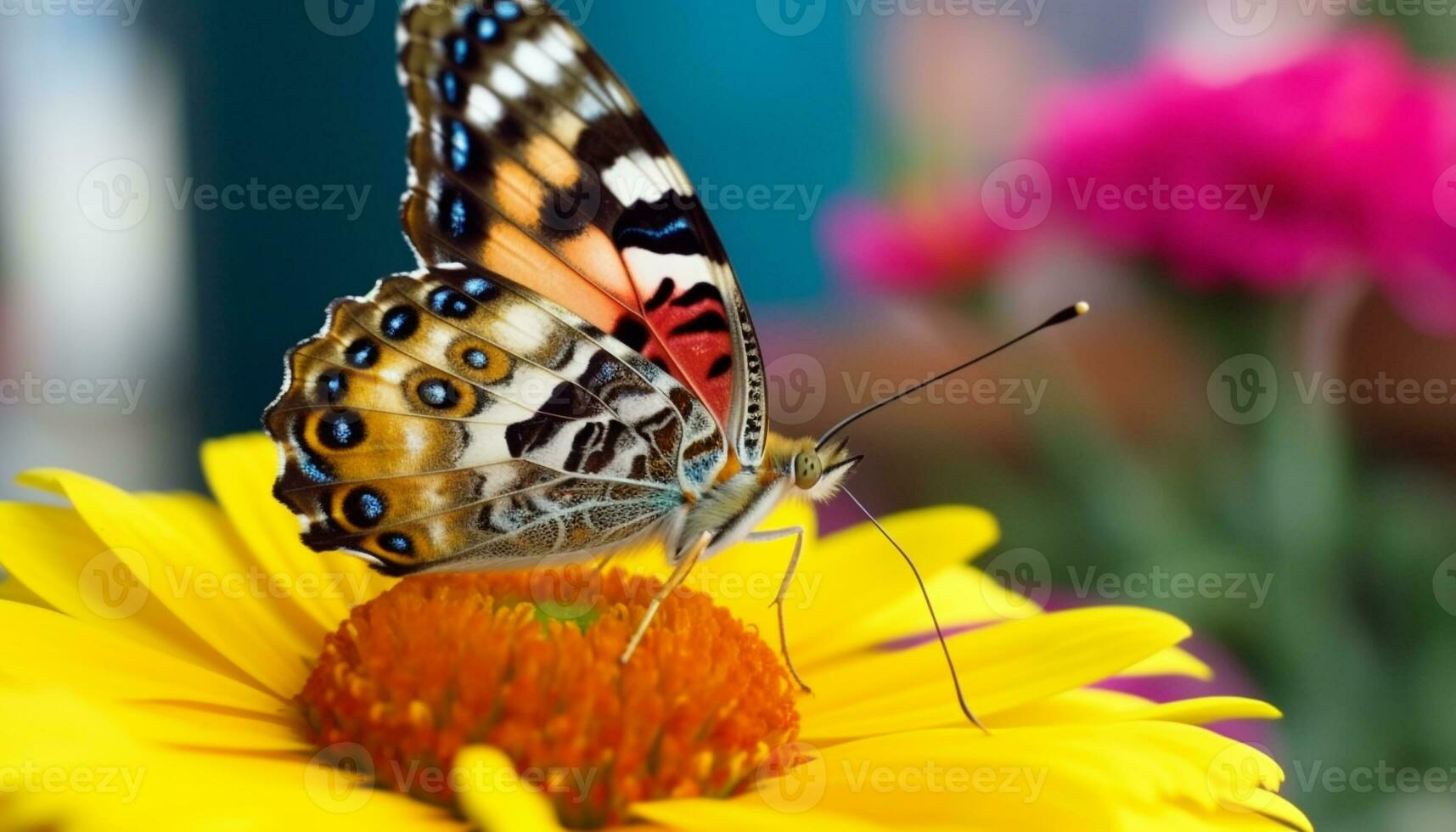 vibrante borboleta poliniza solteiro flor dentro tranquilo Prado cena gerado de ai foto