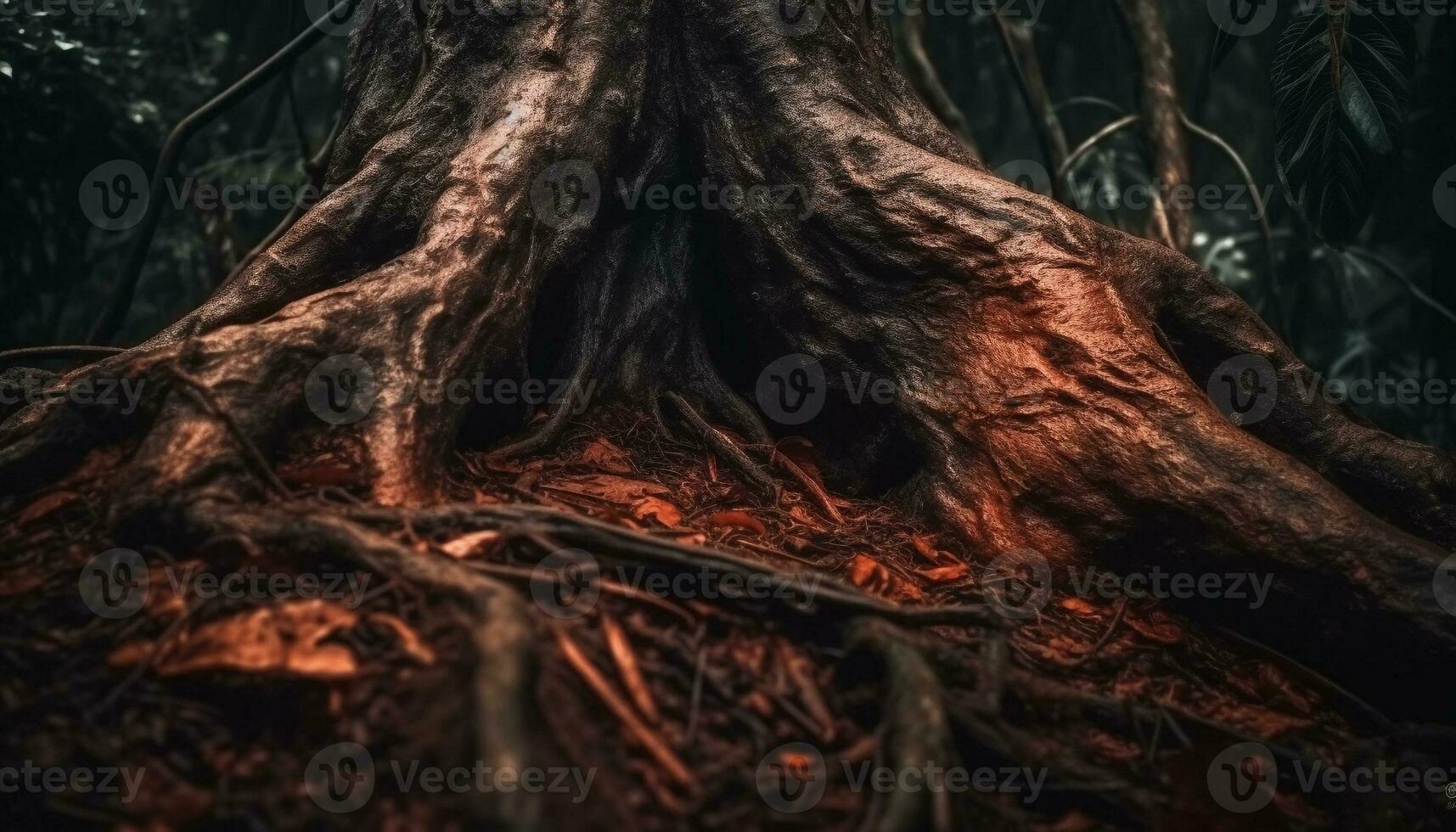 antigo árvore tronco detém mistério do crescimento dentro rural panorama gerado de ai foto