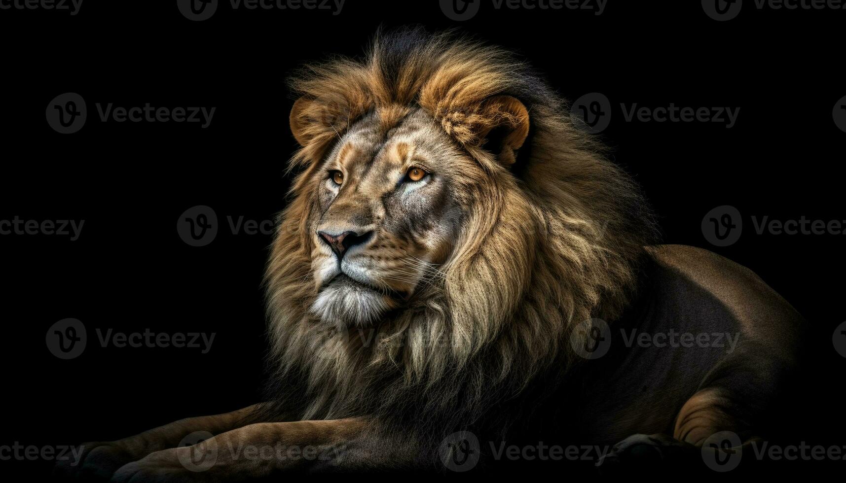 majestoso masculino leão encarando com agressão, força dentro dele olhos gerado de ai foto