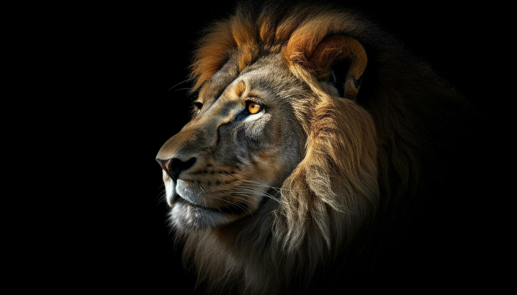 majestoso leão, rei do a savana, encarando com agressão gerado de ai foto