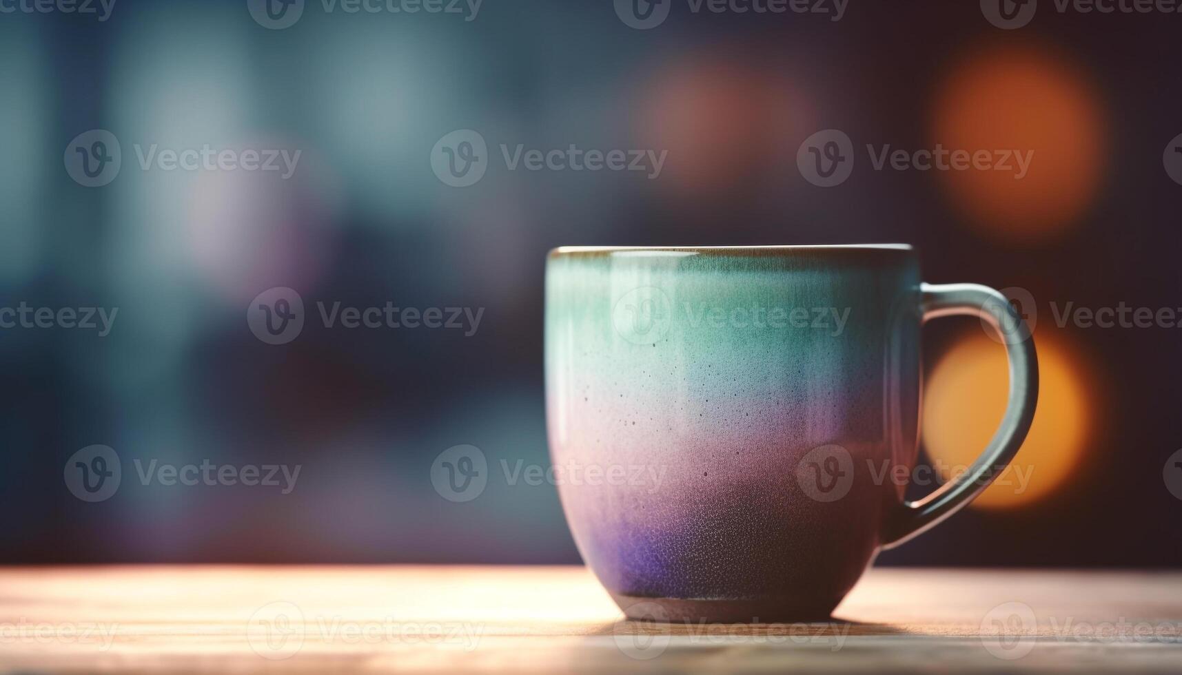 fresco café dentro rústico caneca em de madeira mesa, perfeito relaxamento gerado de ai foto