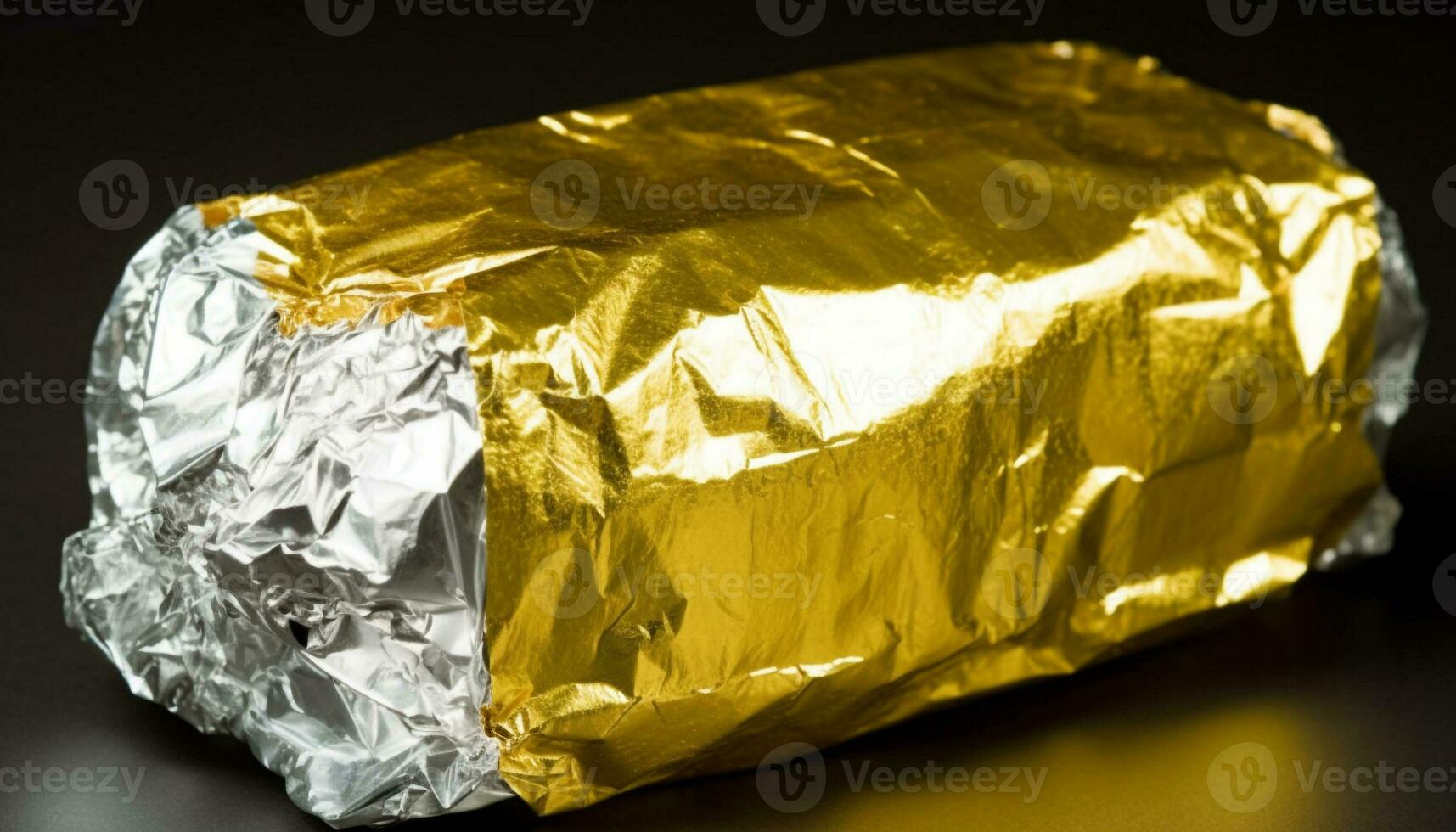 ouro chocolate embalagem, brilhante e amassado, em amarelo fundo gerado de ai foto