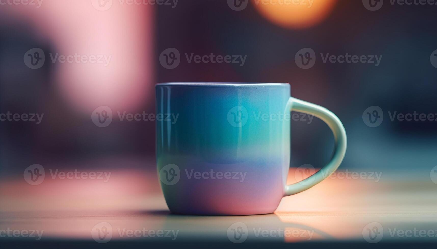 quente café dentro azul caneca em de madeira mesa, não pessoas gerado de ai foto