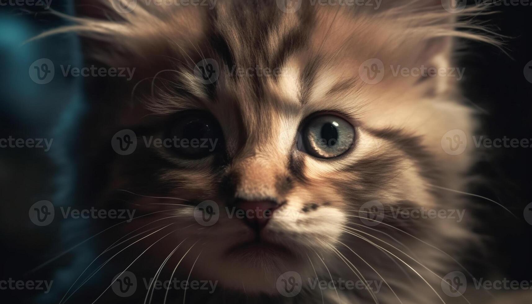 fofa gatinho com amarelo olhos encarando às Câmera, brincalhão e fofo gerado de ai foto