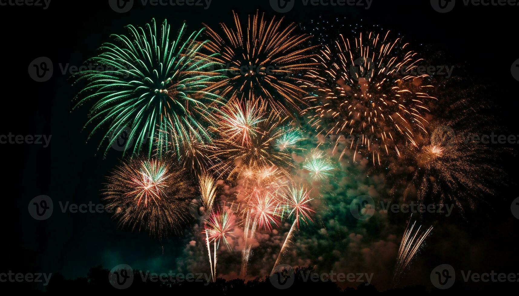 quarto do Julho celebração uma vibrante, multi colori fogo de artifício exibição explodindo gerado de ai foto