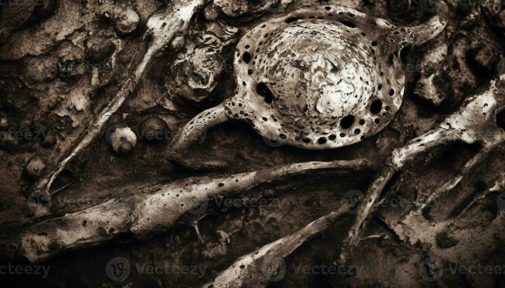 antigo réptil crânio, uma relíquia do extinto mar vida gerado de ai foto