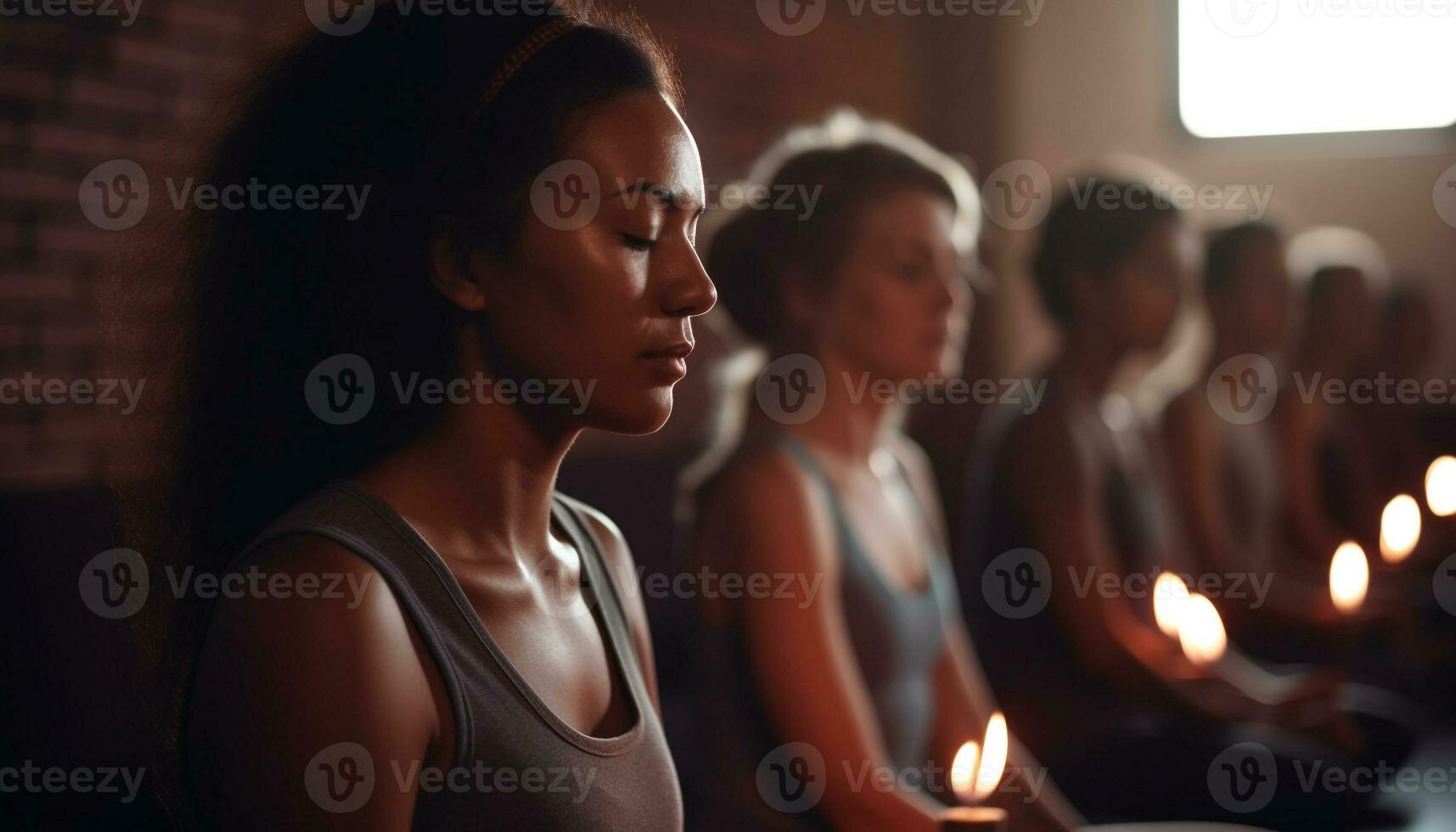 jovem adultos meditando, praticando espiritualidade e relaxamento com seletivo foco gerado de ai foto