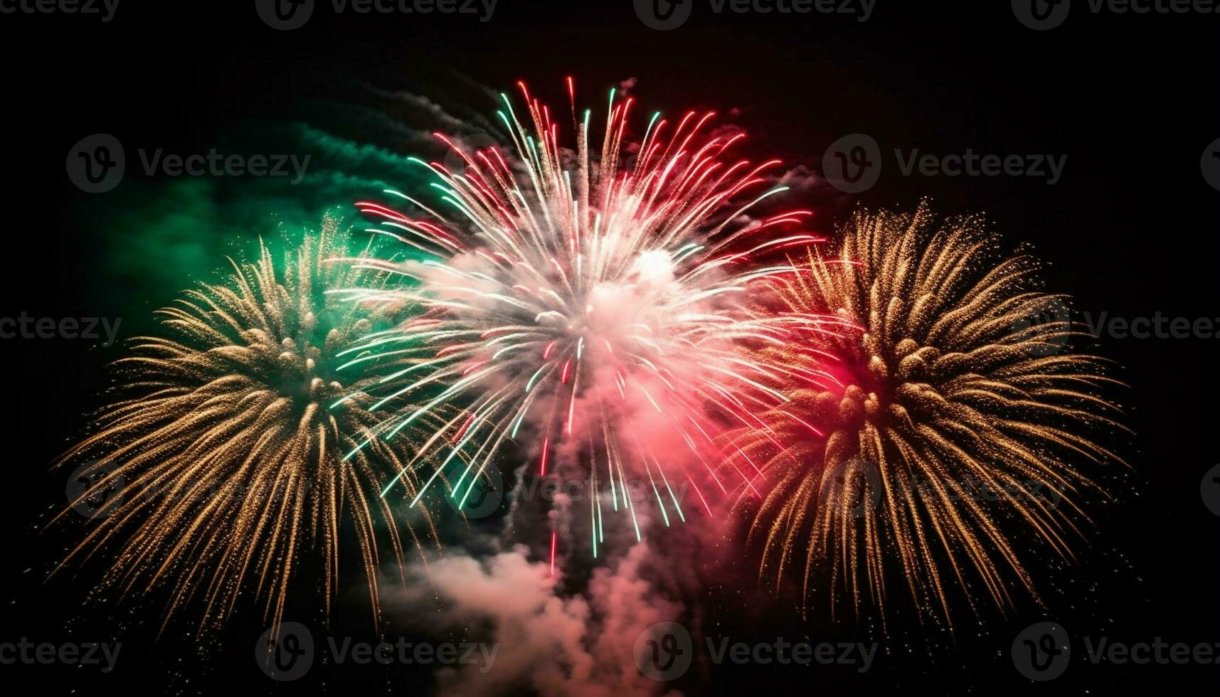 Julho fogo de artifício exibição inflama uma vibrante explosão do cores gerado de ai foto