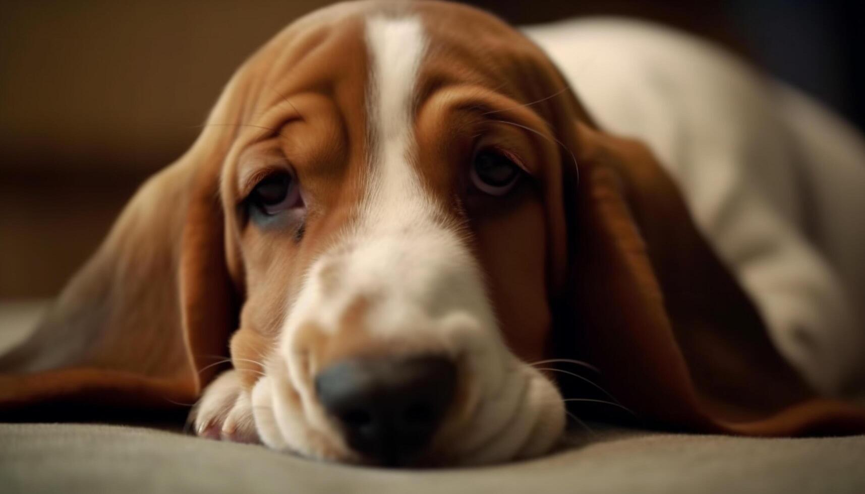 uma cansado cachorro mentiras abaixo, consolado de suavidade e amizade gerado de ai foto