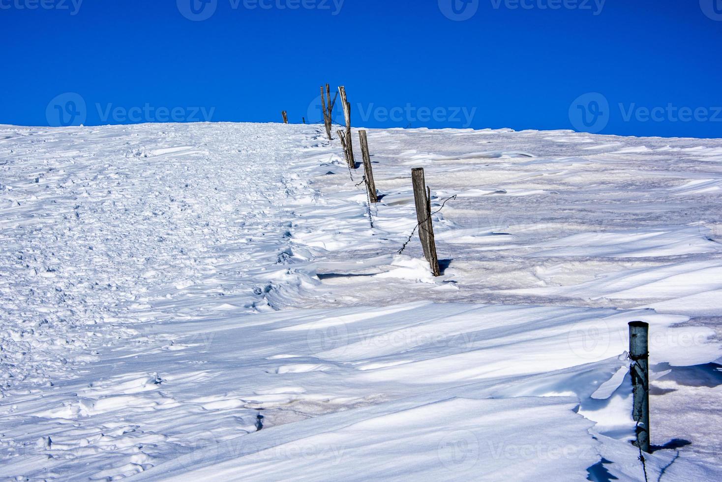 poste de madeira na neve foto