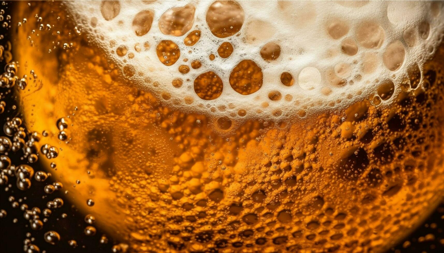 espumoso Cerveja bolhas dentro ouro cerveja vidro gerado de ai foto