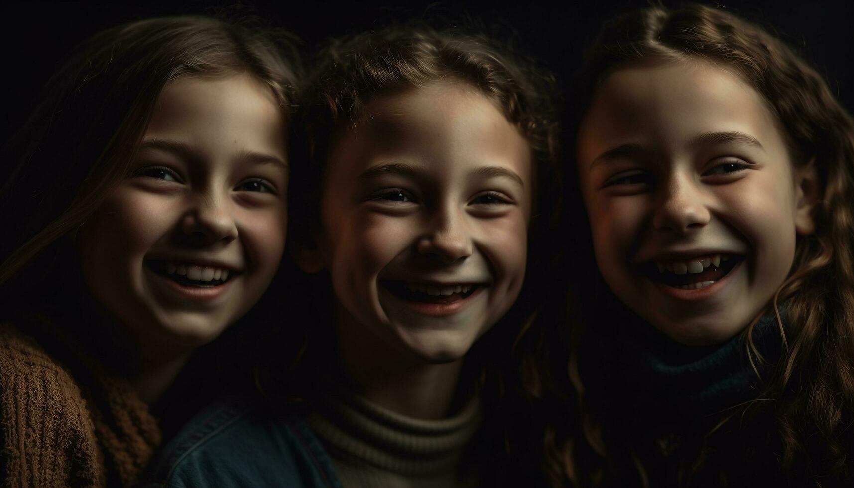 três alegre meninas jogando, amor e riso abundam gerado de ai foto