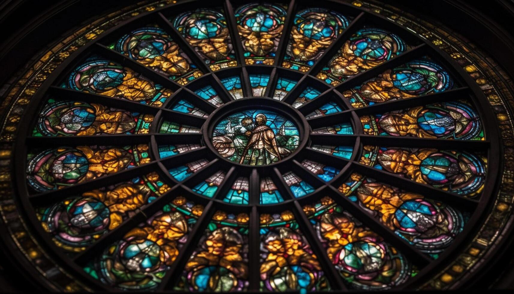 iluminado rosa janela simboliza espiritualidade dentro basílica gerado de ai foto