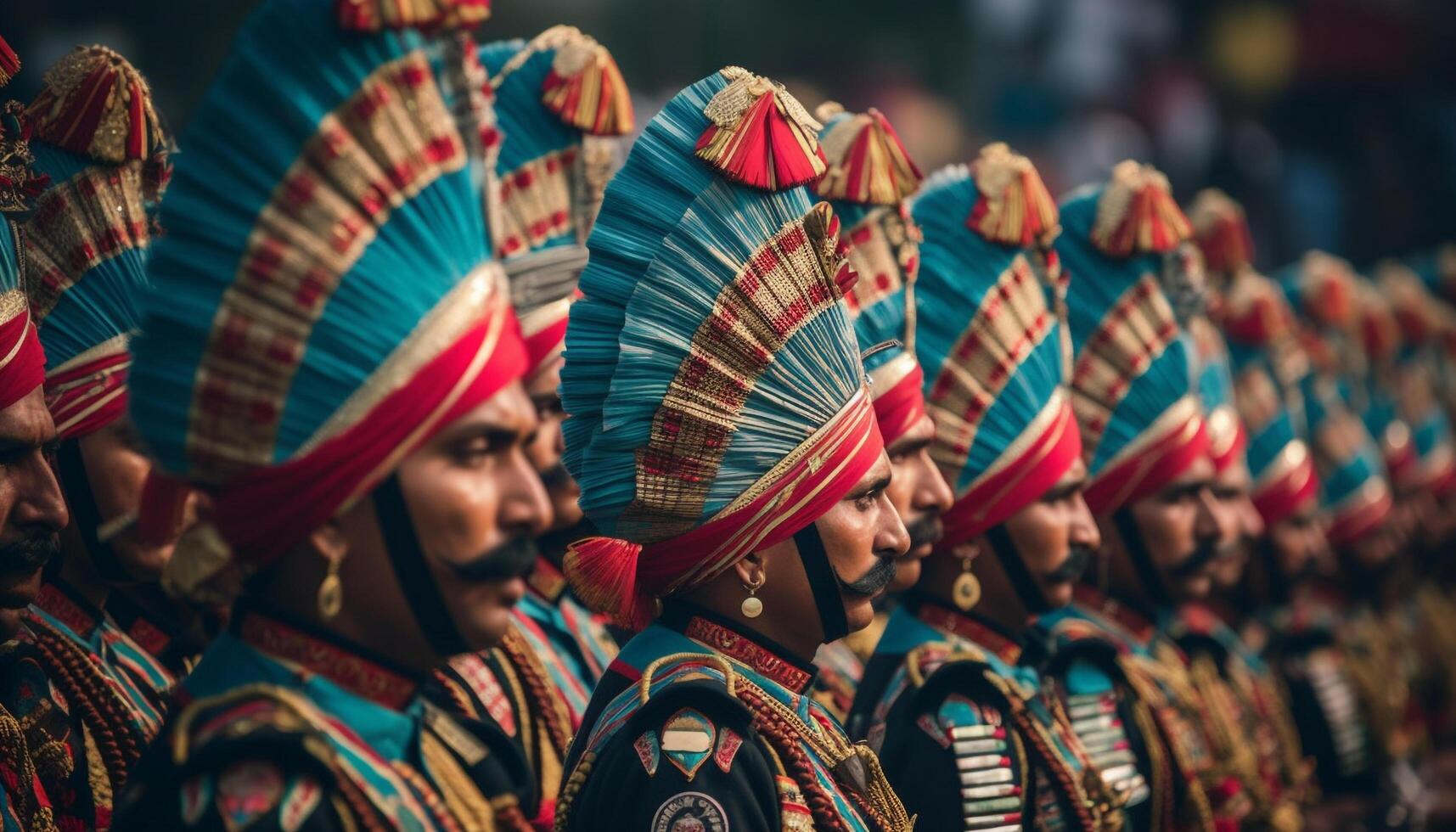 colorida parada comemora indígena cultura com tradicional roupas gerado de ai foto