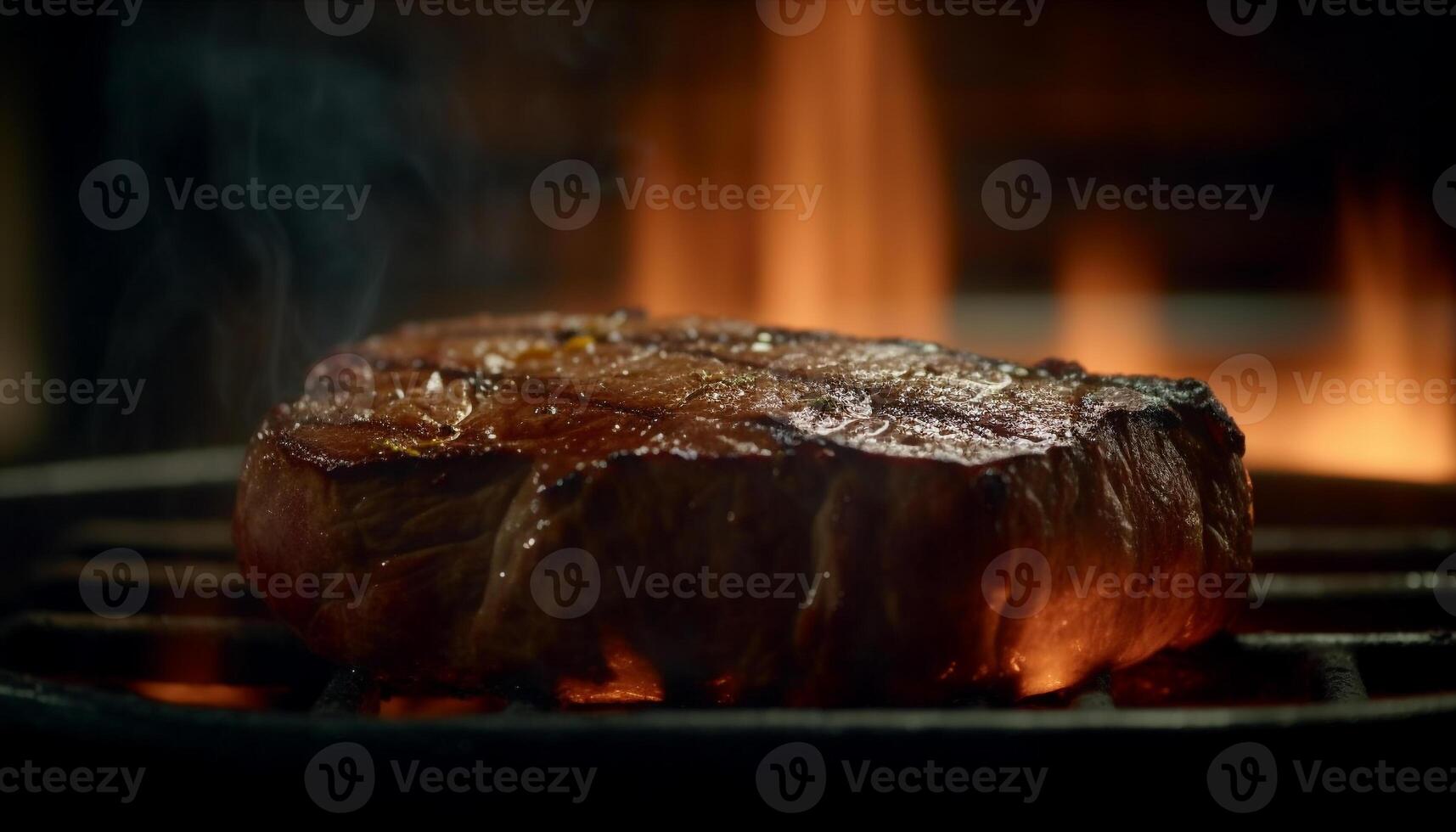 grelhado bife em carvão, brilhando e queimando gerado de ai foto