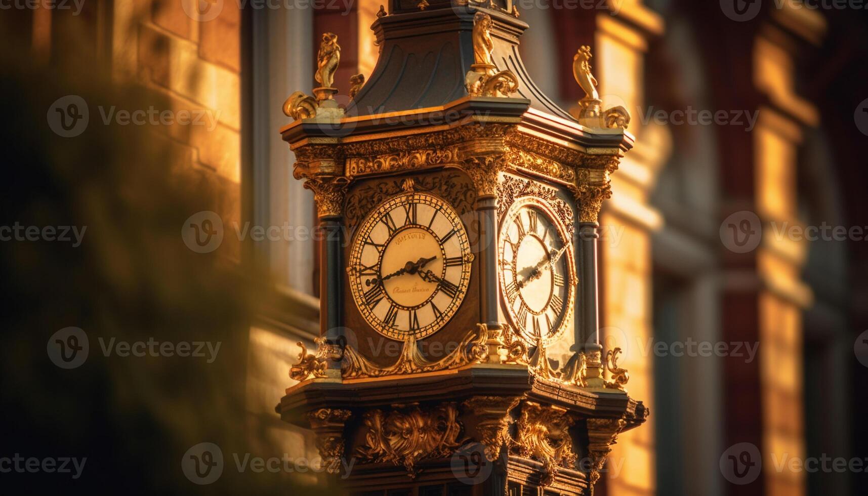 Eterno elegância do iluminado gótico relógio torre gerado de ai foto