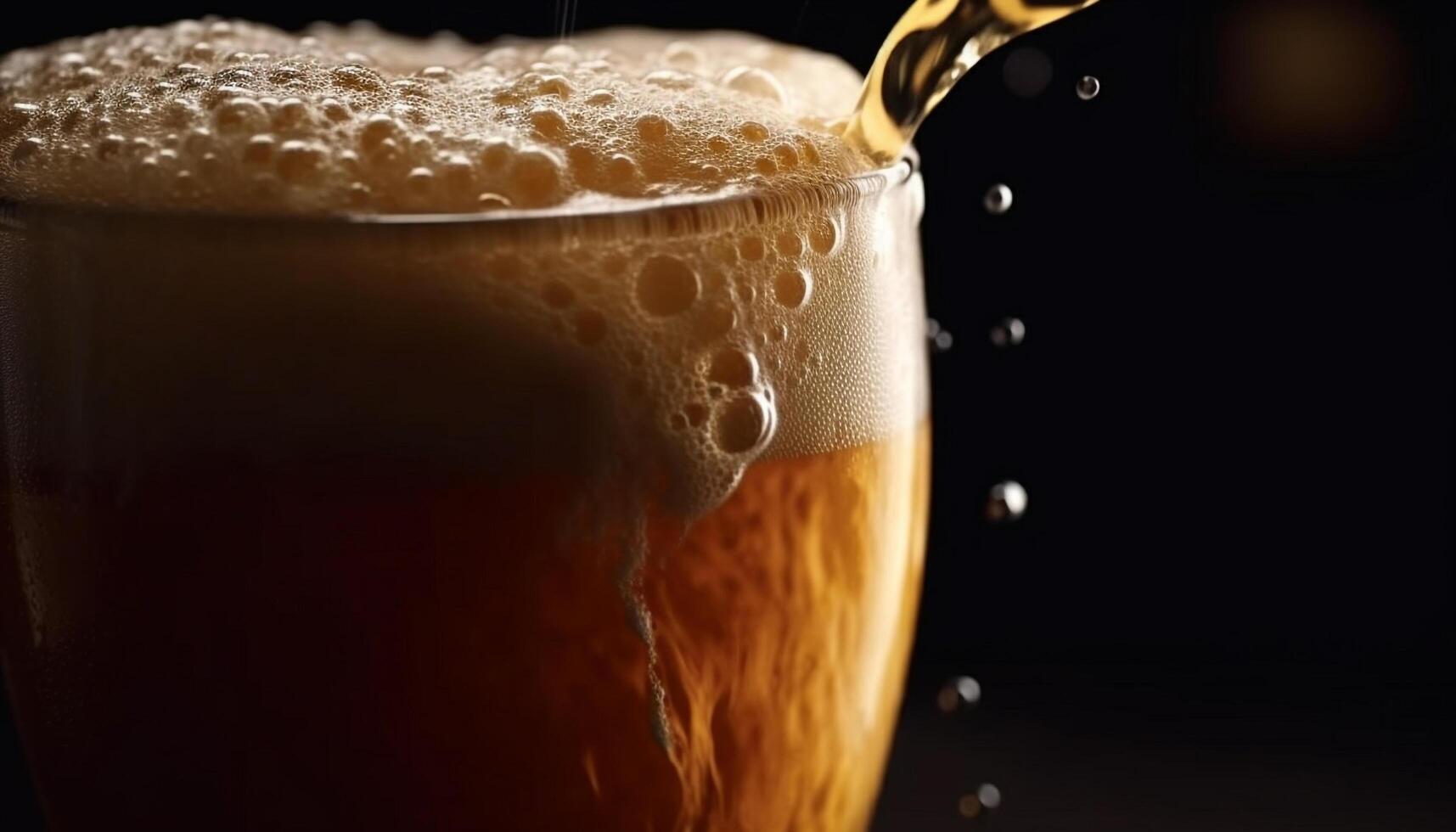 espumoso Cerveja derramando para dentro vidro, refrescante refresco gerado de ai foto