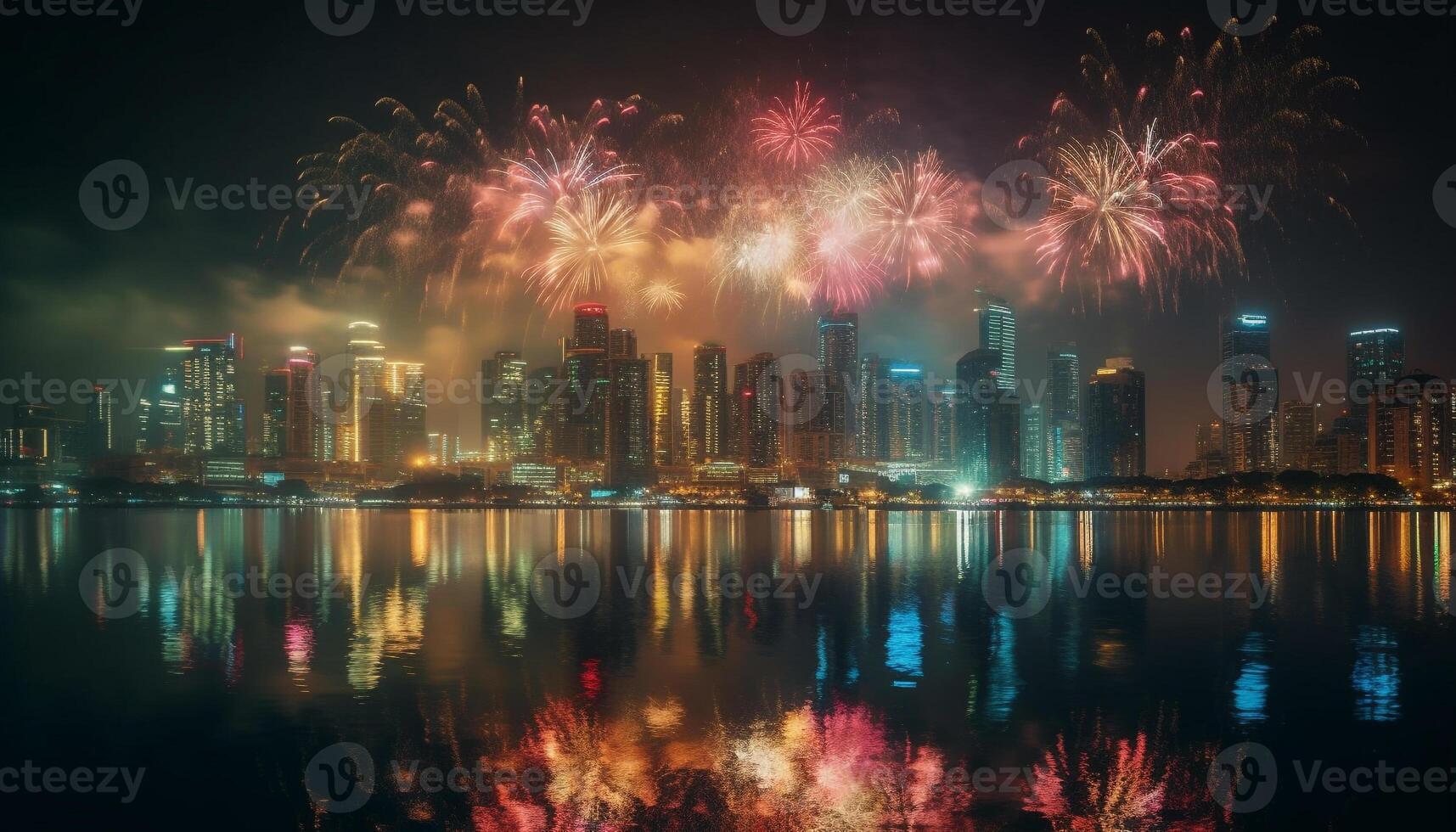 vibrante cidade vida inflama celebração com fogos de artifício gerado de ai foto