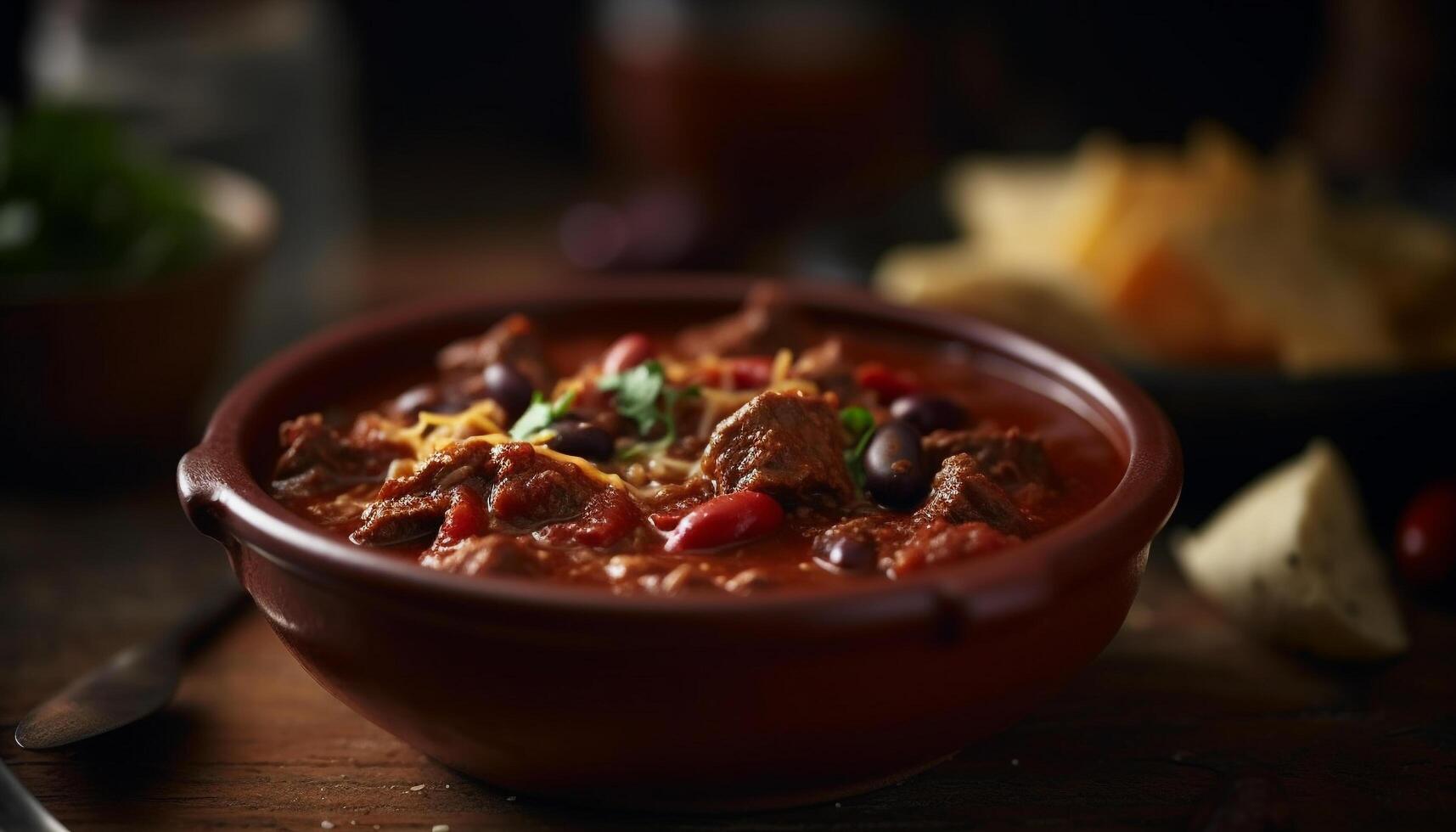 recentemente cozinhou carne ensopado dentro rústico louça tigela gerado de ai foto