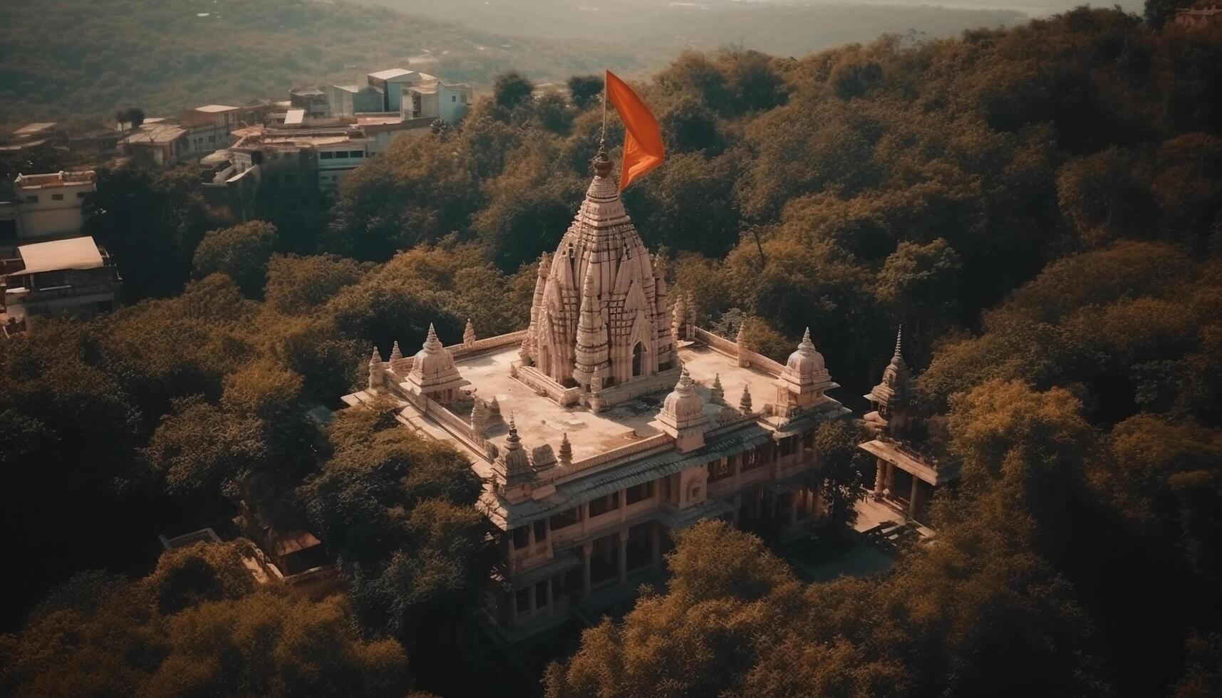 majestoso pagode no topo antigo montanha, espiritualidade reina gerado de ai foto