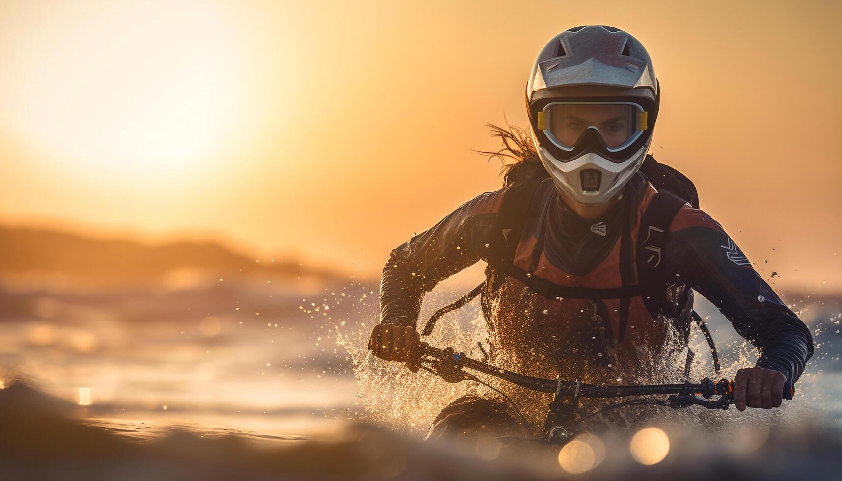 homens ciclismo dentro natureza, extremo Esportes aventura gerado de ai foto