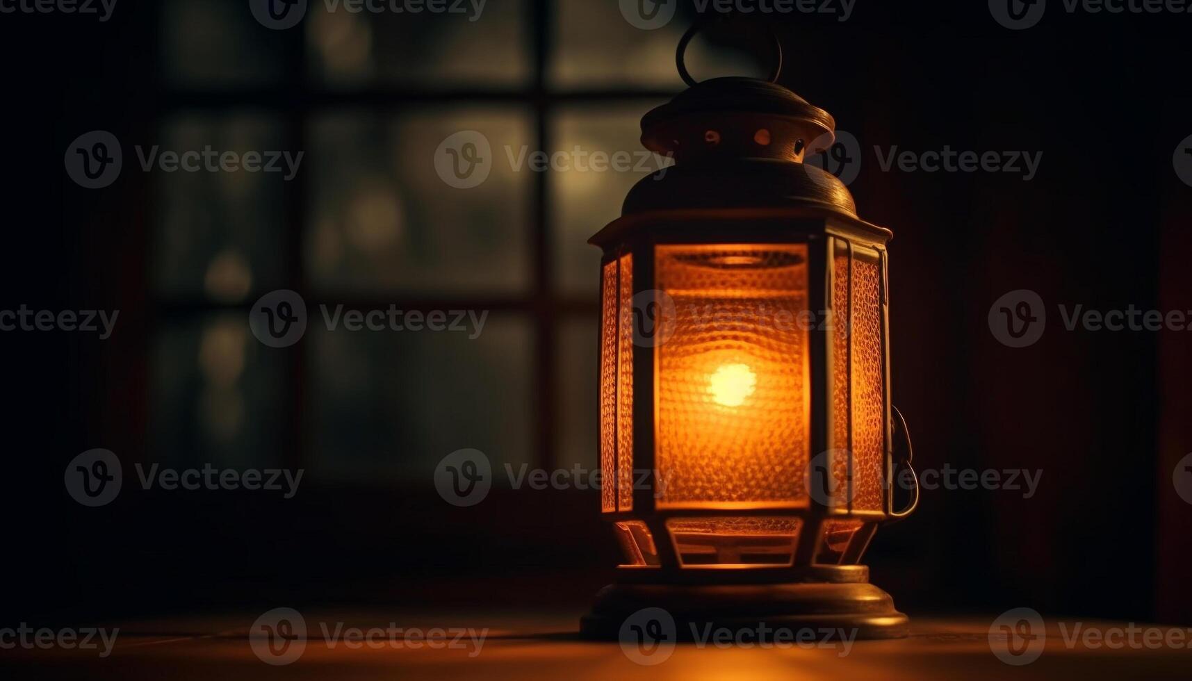 Antiguidade lanterna brilhando com luz de velas dentro Trevas gerado de ai foto