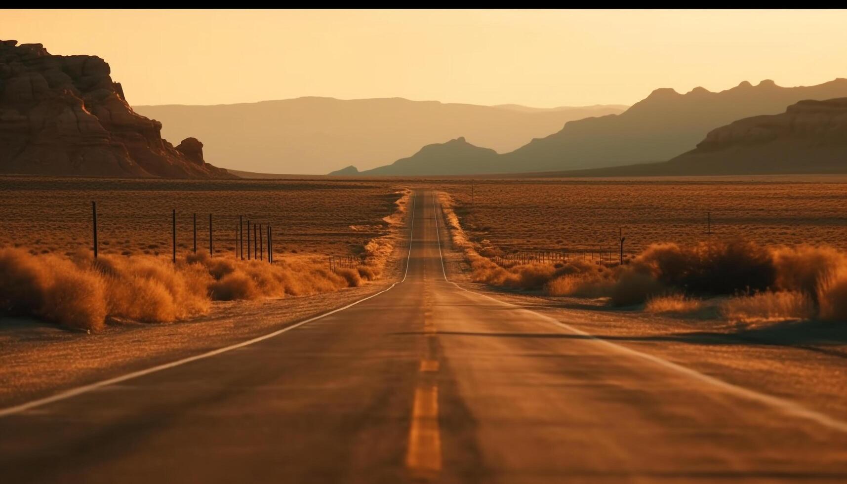 tranquilo pôr do sol desaparecimento ponto em montanha alcance gerado de ai foto