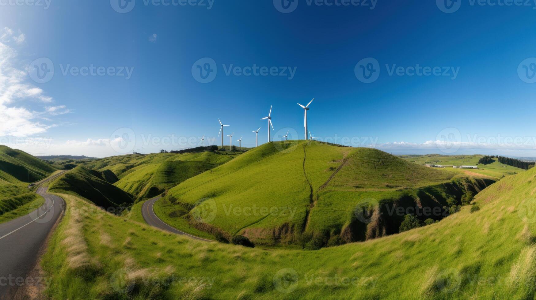 vento turbinas em a colina. verde alternativo energia. generativo ai foto