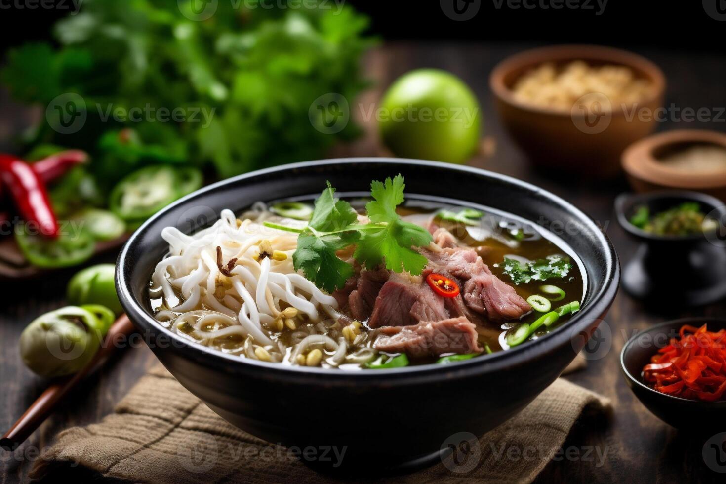 sopa refeição tigela vegetal fundo quente ásia Comida japonês fresco macarrão. generativo ai. foto