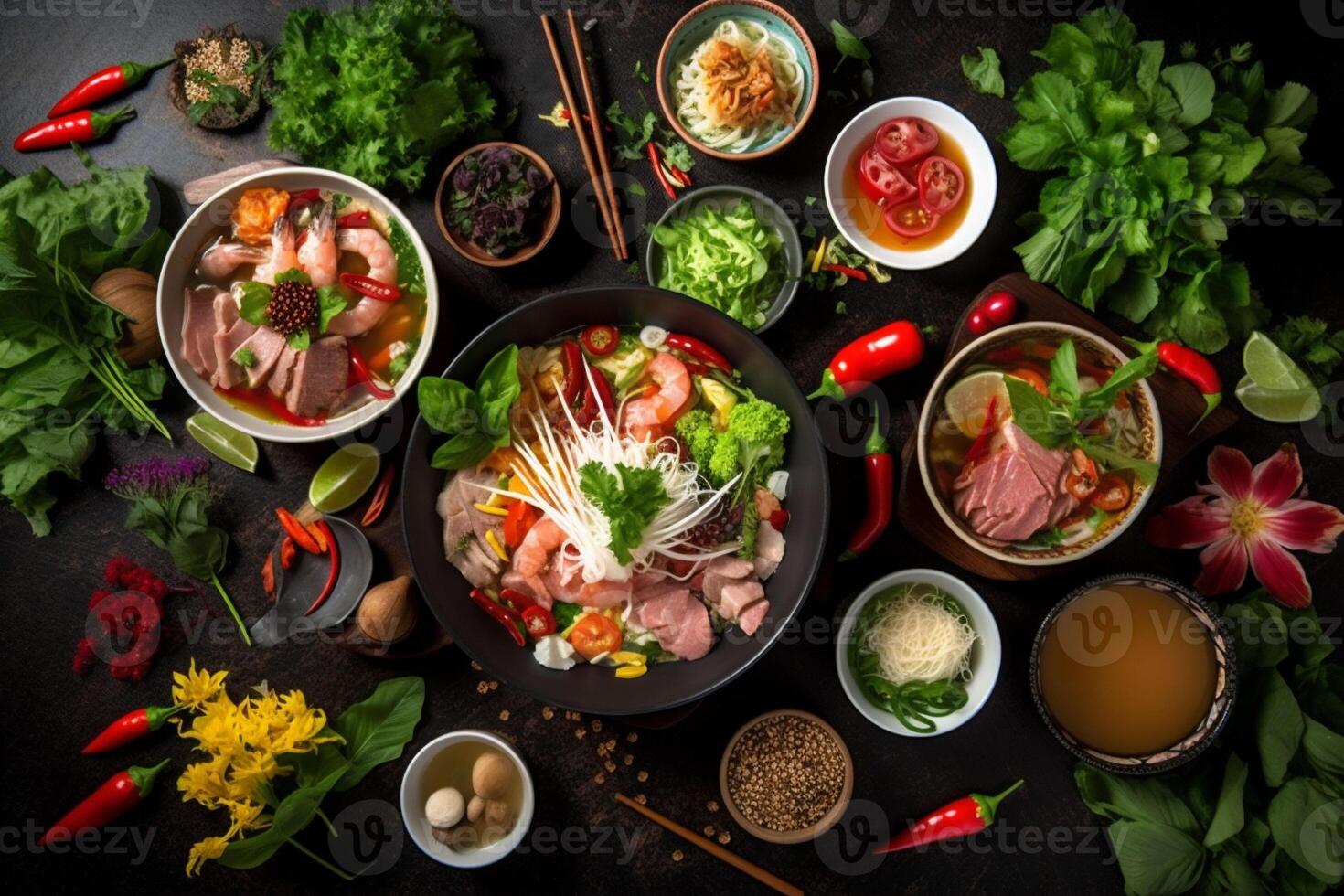 refeição sopa vegetal japonês fundo Comida quente tigela cebola macarrão asiático. generativo ai. foto