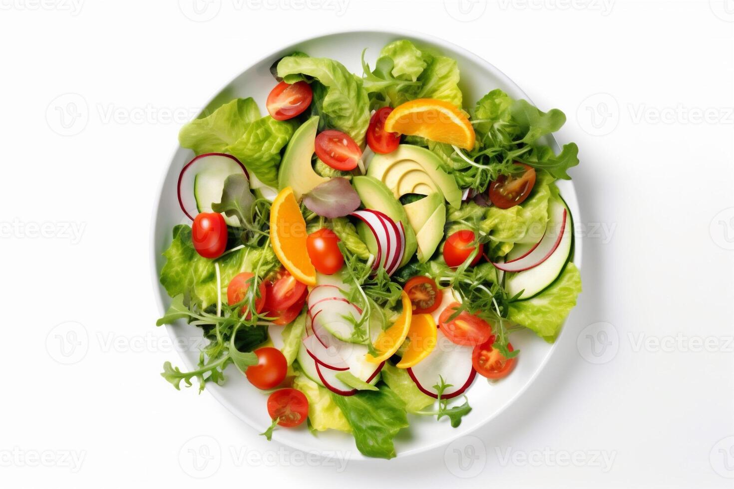 salada saudável Comida tomate vegetariano vegetal almoço alface fresco verde. generativo ai. foto