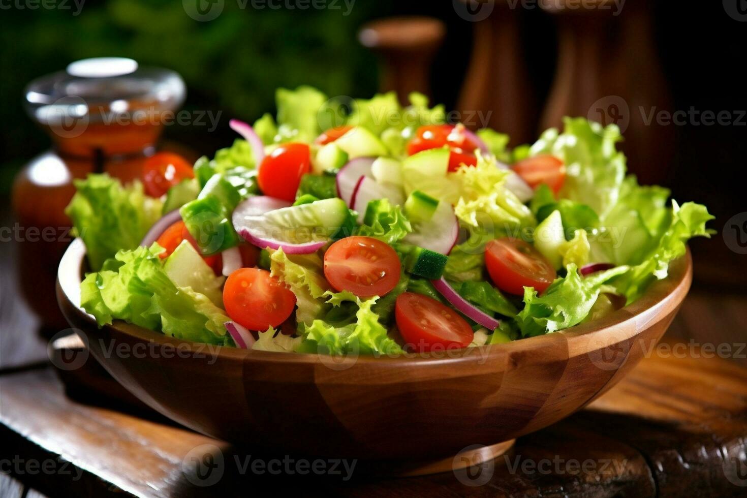 Comida dieta fundo fresco verde Sombrio salada vegetariano vegetal saudável refeição. generativo ai. foto