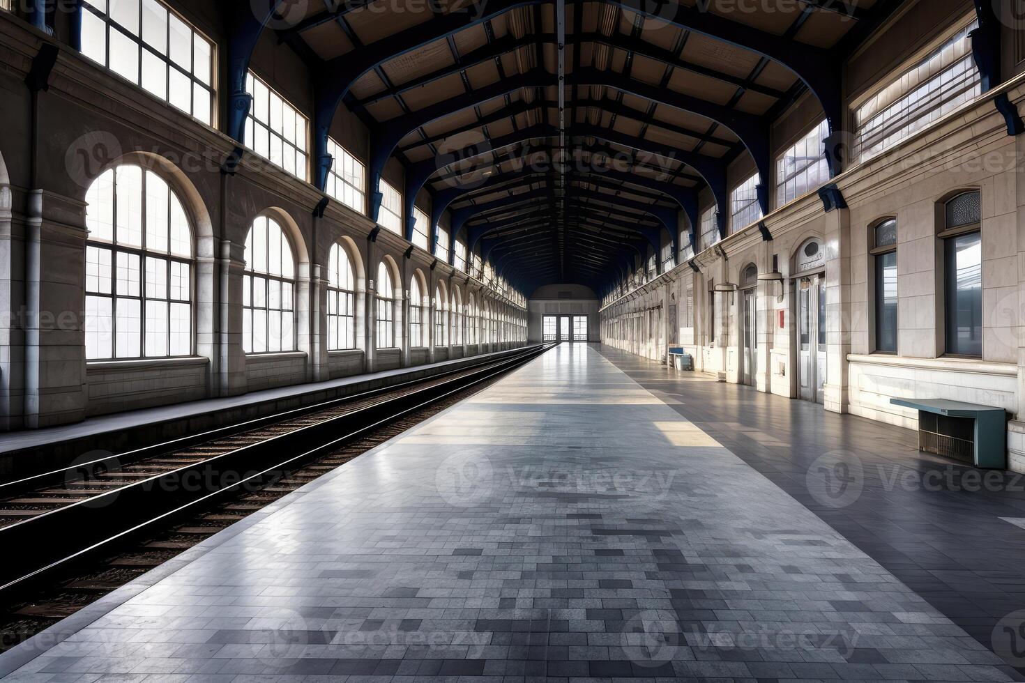 estoque foto do esvaziar trem estação fotografia gerado ai