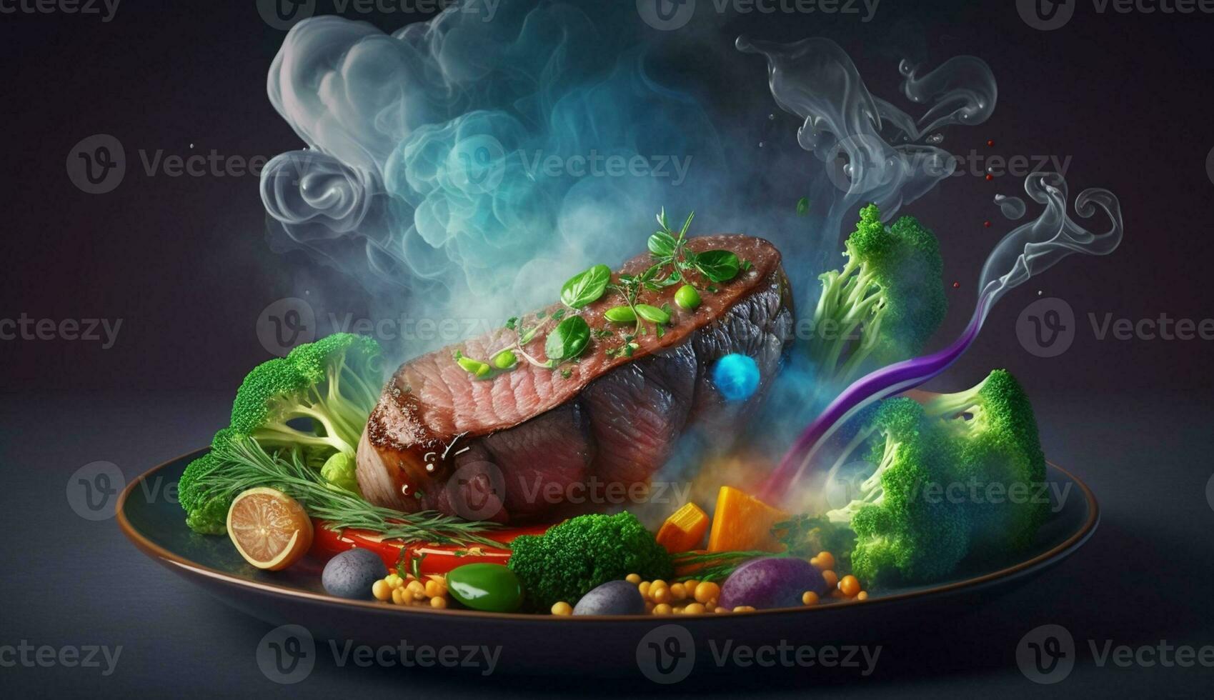 grelhado carne e legumes faço gourmet almoço , generativo ai foto