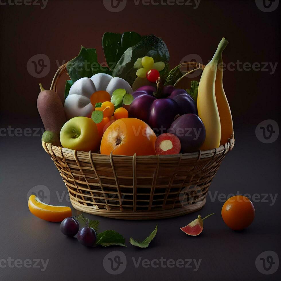 fechar acima fresco vegetariano Comida dentro cesta , generativo ai foto