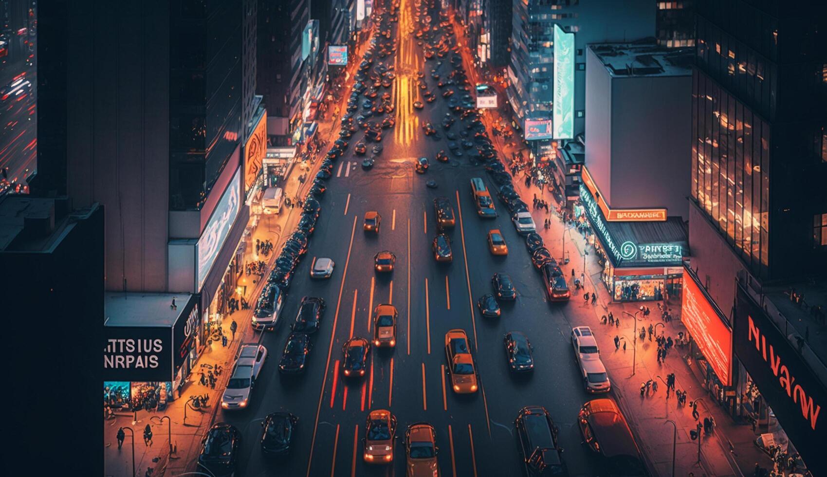 noite tráfego dentro a cidade com borrado movimento , generativo ai foto