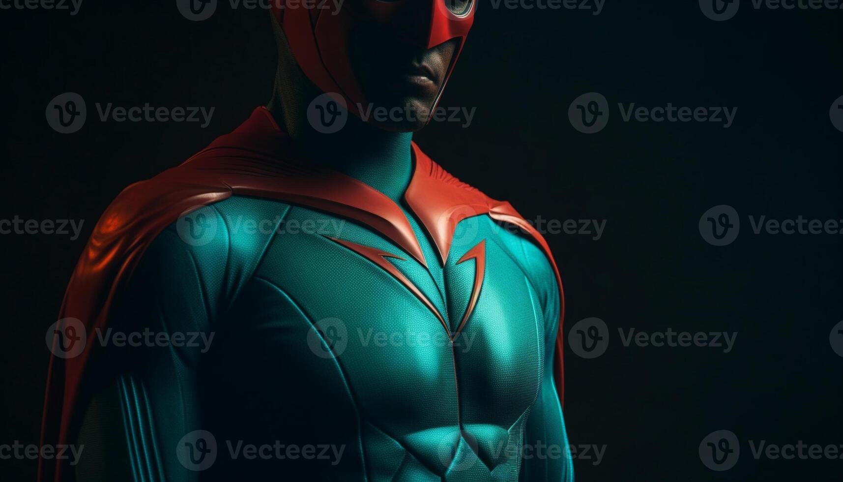 muscular Super heroi dentro Preto traje exala confiança e determinação gerado de ai foto