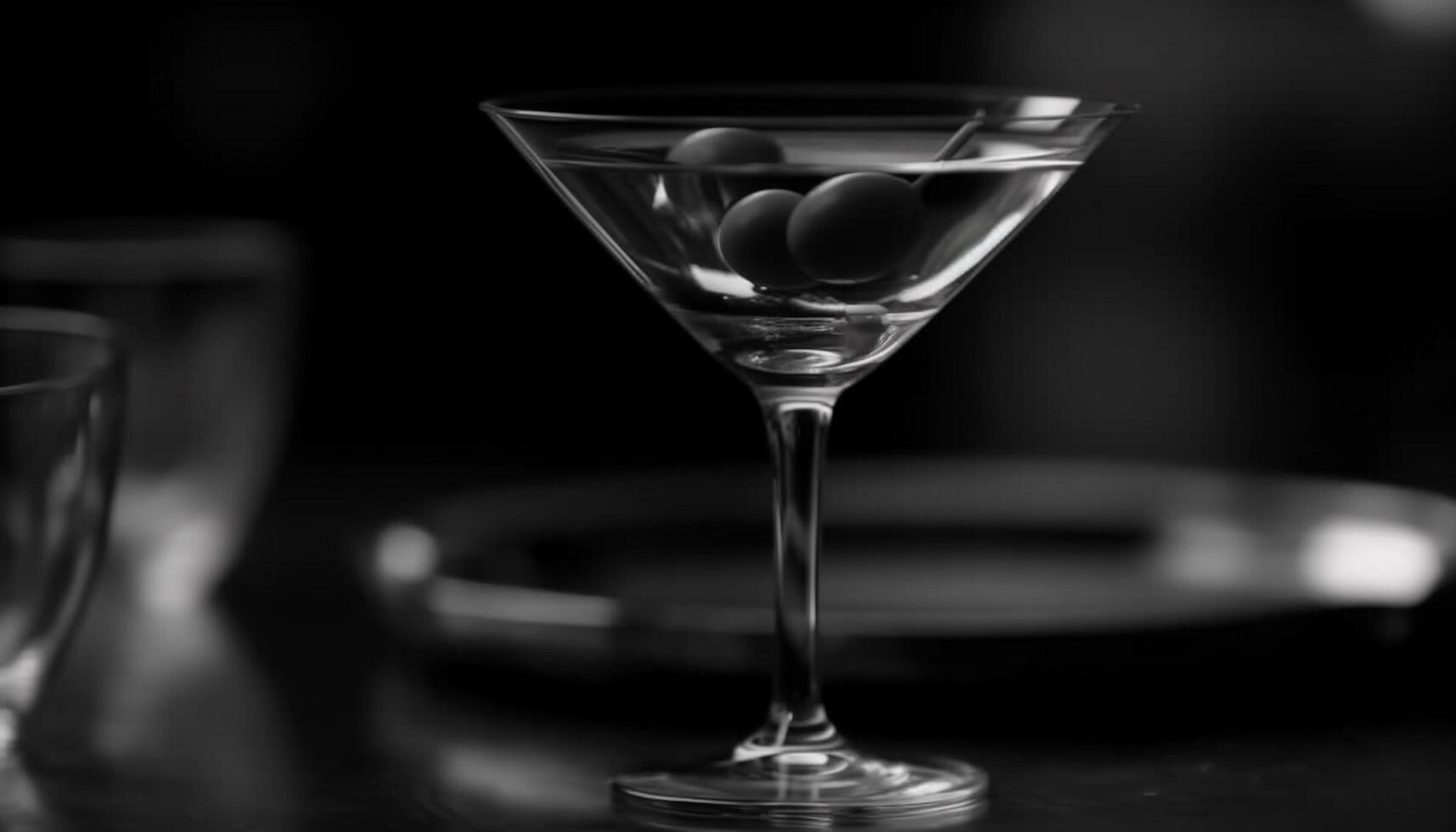 uma Preto e branco fechar acima do uma martini vidro gerado de ai foto