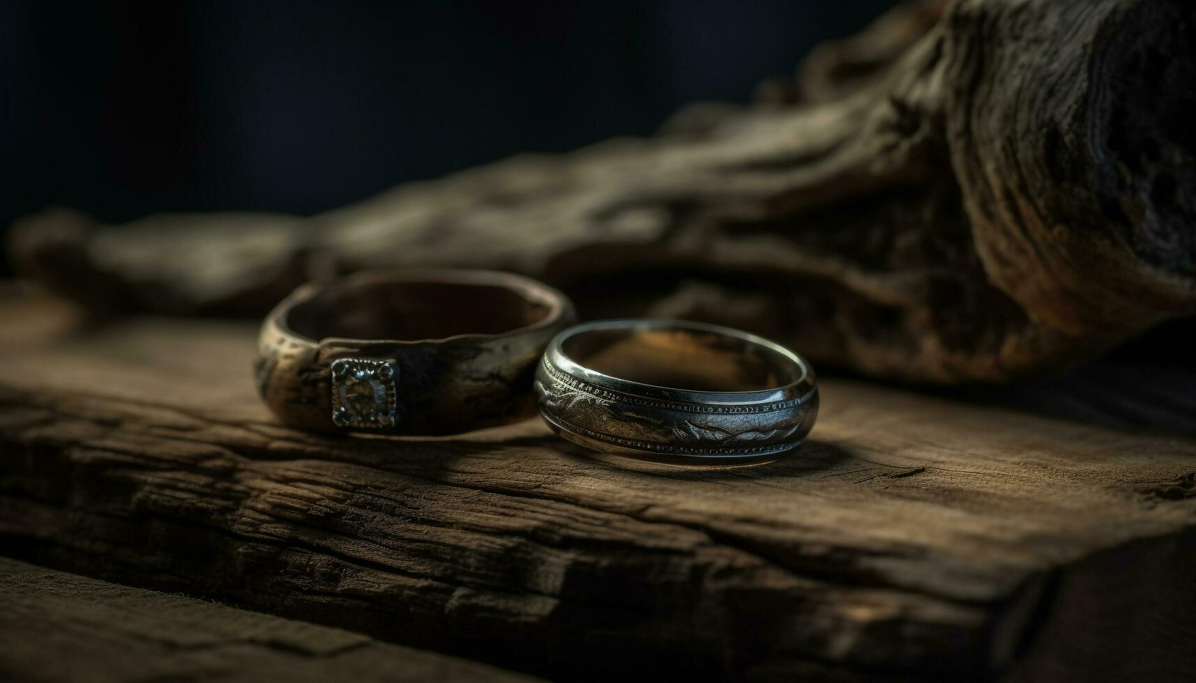 rústico elegância amor e união simbolizado de Antiguidade Casamento anel gerado de ai foto