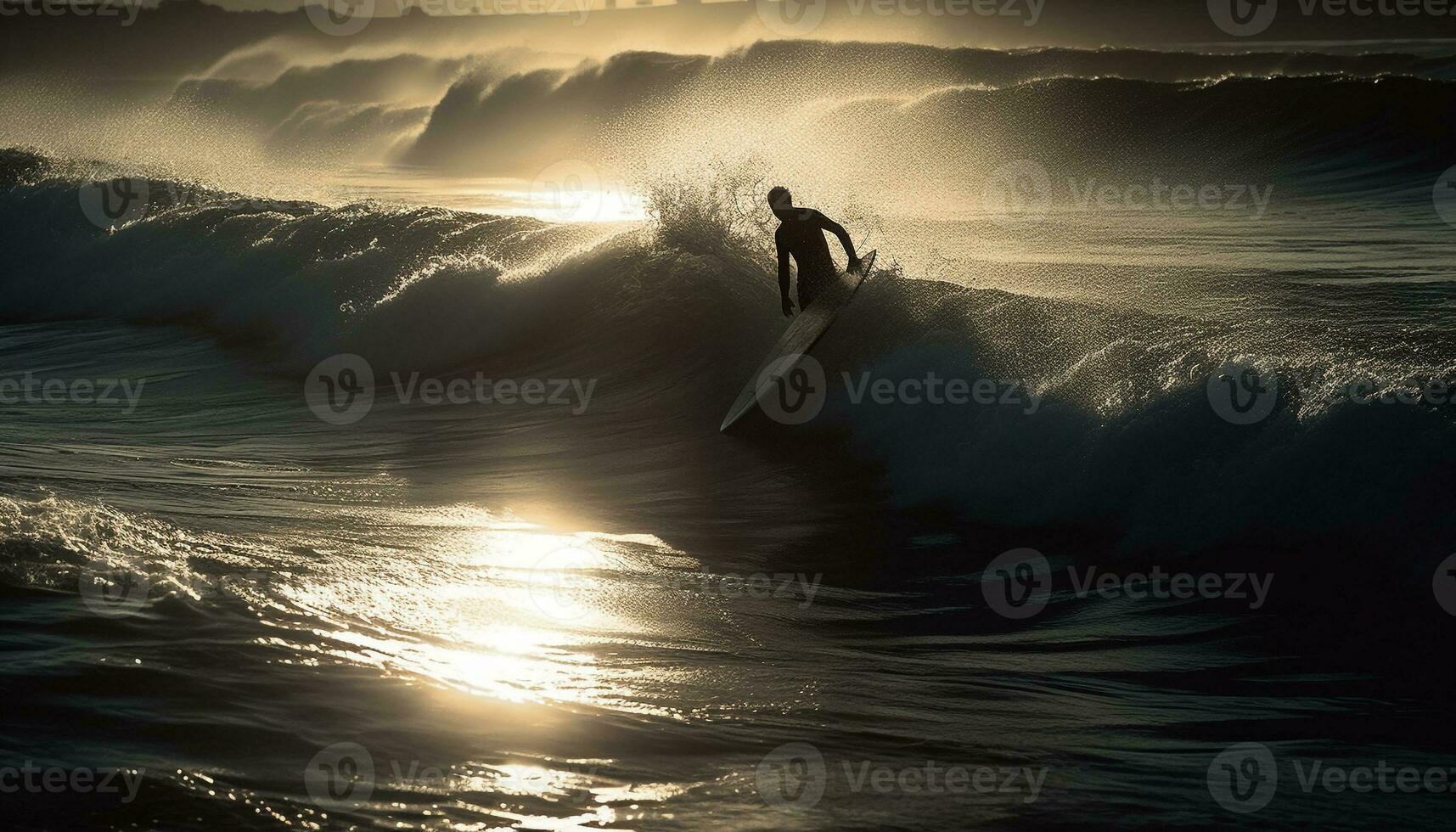 muscular silhueta surfar maui quebra ondas às crepúsculo gerado de ai foto