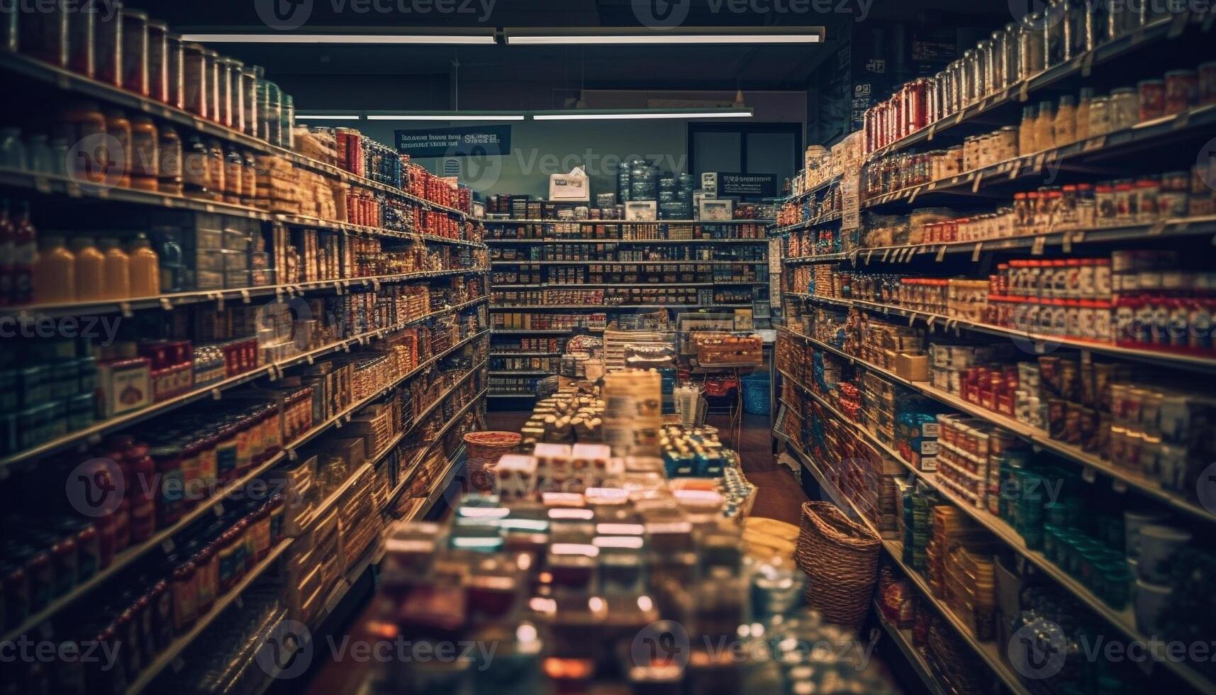 abundância do escolha dentro ampla supermercado corredor gerado de ai foto