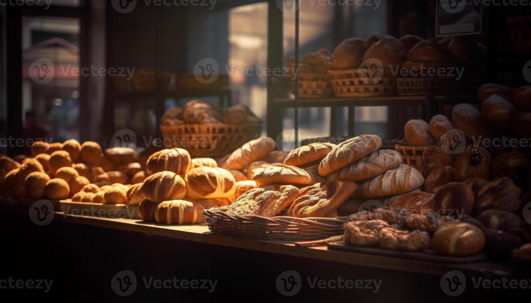 recentemente cozido francês pão e pastelaria abundância gerado de ai foto