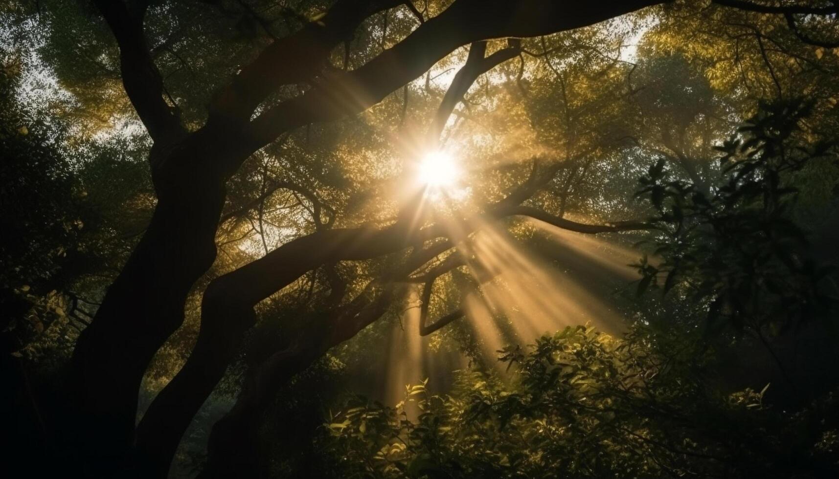 iluminado pelo sol outono floresta, tranquilo cena do beleza gerado de ai foto