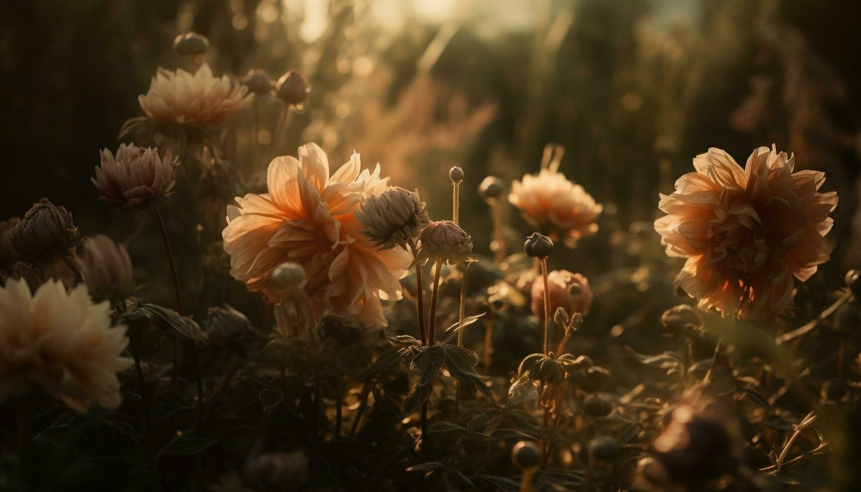 vibrante flores silvestres Prado dentro a verão Sol gerado de ai foto