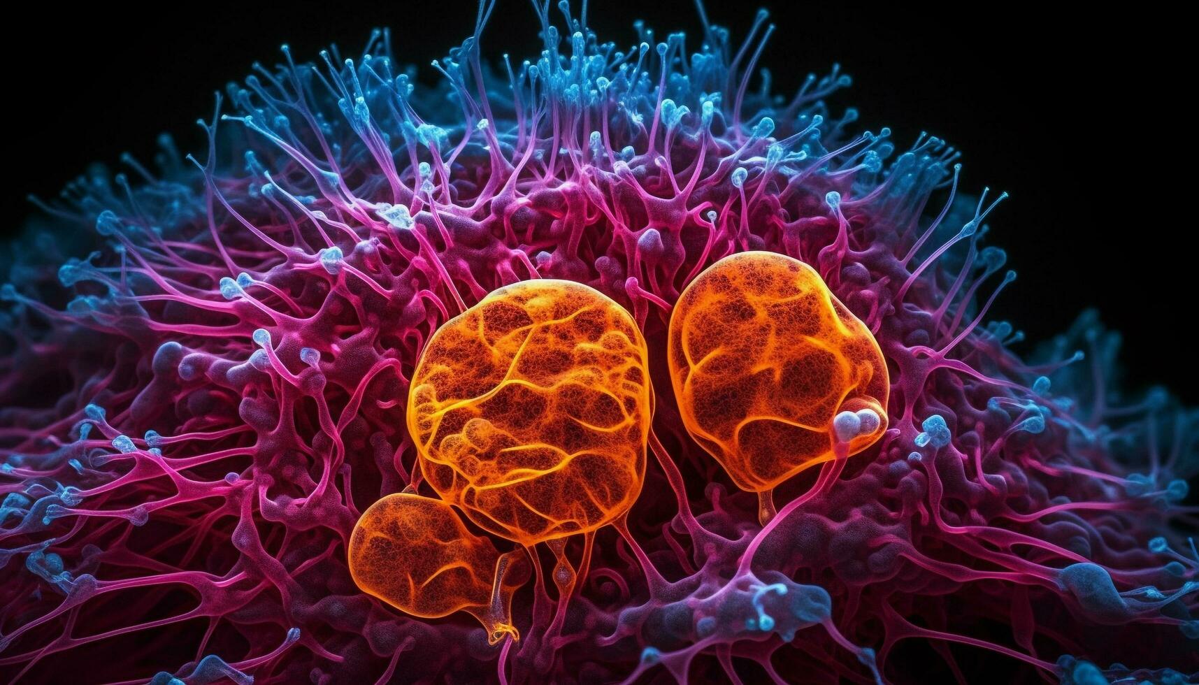 Alto escala ampliação revela Câncer célula anatomia gerado de ai foto