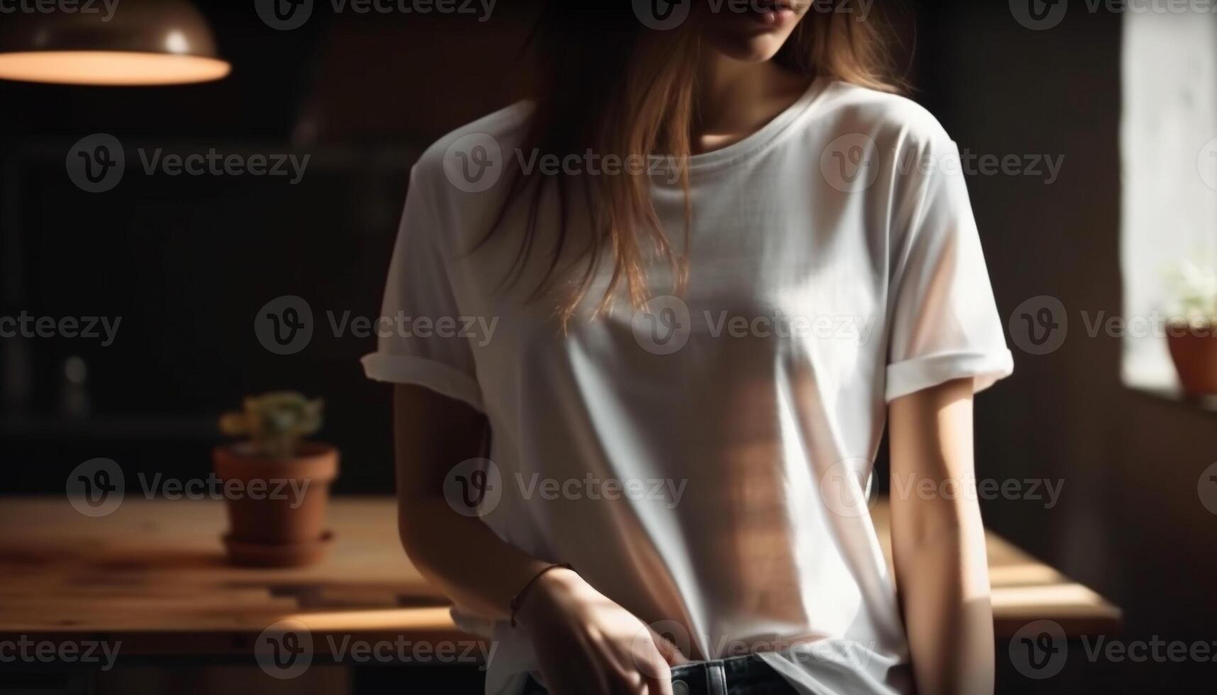 jovem mulher dentro casual roupas desfrutando vagaroso lendo gerado de ai foto